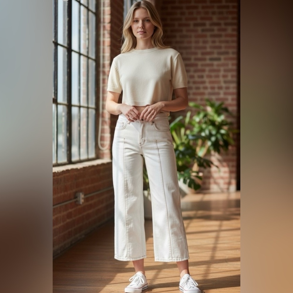 Pilcro Seem Front High Waist Denim Jeans with Contrast Topstitching